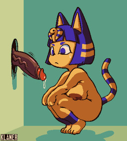 anthro big_breasts bodily_fluids breast_squish breasts crouching detailed_background disembodied_penis dripping duo female genital_fluids genitals glory_hole humanoid_genitalia humanoid_penis inside looking_at_genitalia looking_at_penis male male/female nipples nude penis precum precum_drip squish sweat sweatdrop klaner animal_crossing nintendo ankha_(animal_crossing) domestic_cat felid feline felis mammal digital_media_(artwork) hi_res pixel_(artwork)
