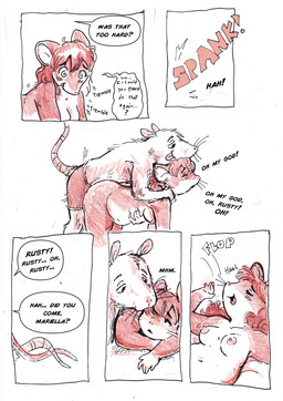 anthro biped breasts dialogue dizzy_eyes duo female from_behind_position fur hair male male/female sex size_difference smaller_female speech_bubble tail text bedupolker mariella_mazatzal rusty_reavis cricetid deer_mouse mammal mouse murid murine rat rodent comic english_text hi_res trans_(lore) trans_man_(lore)