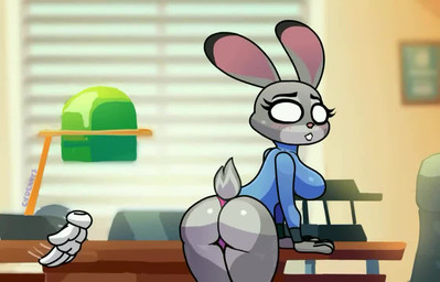 anthro big_butt blush bouncing_breasts bouncing_butt breasts butt butt_slap clothing female inside light moan office panties pink_clothing pink_panties pink_underwear slap solo spank_marks spanking sunlight thong underwear cydennis2 disney zootopia judy_hopps lagomorph leporid mammal rabbit animated short_playtime sound video