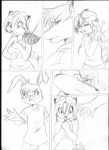 abuse anthro braided_hair bruised canid canine chochi clothed clothing female fox graphite_(artwork) greyscale group hair lagomorph leporid lovely_pets male mammal monochrome pain_stars pencil_(artwork) rabbit single_braid sketch traditional_media_(artwork)