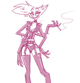 4_arms anthro bulge cigarette clothing contrapposto jacket leather leather_clothing leather_jacket leather_topwear leggings legwear male multi_arm multi_limb sharp_teeth simple_background smoking solo teeth topwear ghastlygh hazbin_hotel hellaverse angel_dust arachnid arthropod demon spider monochrome pink_and_white