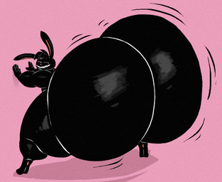 anthro big_butt black_body black_ears black_fur black_hair bottom_heavy bubble_butt butt butt_focus fur glistening glistening_butt hair huge_butt hyper hyper_butt leaning leaning_on_wall looking_at_own_butt looking_back male motion_lines narrowed_eyes nude pink_background pink_inner_ear shaking_butt sharp_teeth simple_background smile solo spread_legs spreading teeth thick_thighs white_eyes wide_hips schplingnops luke_(schplingnops) lagomorph leporid mammal rabbit 2025 shaded simple_shading