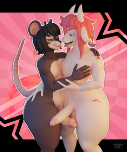 anthro balls big_penis bodily_fluids butt cum duo erection femboy genital_fluids genitals hair humanoid_genitalia humanoid_penis kissing male male/male nipples nude penis smile tail thick_thighs melongoat3d akemi_melon bovid caprine goat mammal mouse murid murine rodent 3d_(artwork) 5:6 absurd_res digital_media_(artwork) hi_res