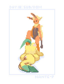 anthro anthro_on_anthro anthrofied ass_up bent_over blush butt clothed clothing corset corset_only crossdressing dominant dominant_male duo eyes_closed fur green_tail leaf leaf_ears leaf_tail lingerie male male/male neck_tuft nude_anthro orange_body orange_fur partially_clothed pointy_ears pokemorph punishment reddened_butt riding_crop simple_background spank_marks_on_ass spanked_butt standing standing_on_another submissive submissive_male tail topwear tuft whip whipping_butt yellow_body yellow_fur nante-p kinktober kinktober_2025 nintendo pokemon eeveelution flareon generation_1_pokemon generation_4_pokemon leafeon pokemon_(species) 2025 animated digital_media_(artwork) frame_by_frame pixel_(artwork) pixel_animation