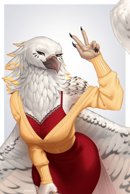 5_fingers anthro beak big_breasts biped bottomwear breasts claws clothed clothed_anthro clothed_female clothing feathers female finger_claws fingers front_view fully_clothed fully_clothed_anthro fully_clothed_female non-mammal_breasts scuted_arms scutes simple_background smile solo standing tail thick_thighs topwear white_body white_feathers white_tail white_wings wide_hips wings neis13 eurana_(raveger) accipitrid accipitriform avian bird eagle harpy_eagle 2026 absurd_res digital_drawing_(artwork) digital_media_(artwork) hi_res