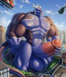 abs aircraft anthro balls biceps big_balls big_penis blue_body building city cracked_ground feet genitals grin hand_on_penis helicopter horn huge_balls huge_penis humanoid_genitalia humanoid_penis hyper hyper_balls hyper_genitalia hyper_penis kneeling macro male muscular muscular_anthro muscular_male nipples pecs penis smile solo spikes spikes_(anatomy) tail vehicle vein veiny_penis noblewolfa mythology wao_(e-zoid) dragon mythological_creature mythological_scalie scalie