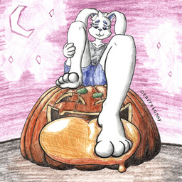4_toes 5_fingers anthro ballpoint blue_bottomwear blue_clothing blue_eyes blue_nose blue_shorts bottomwear clothing duo feet femboy fingers food foot_fetish foot_focus foot_lick for_a_head front_view fruit grey_clothing grey_shirt grey_t-shirt grey_topwear holidays humanoid_feet licking looking_at_another looking_at_partner looking_down looking_down_at_partner looking_up looking_up_at_partner male moon night outside plant plantigrade pumpkin pumpkin_head shirt shorts simple_background sitting sitting_on_head smile t-shirt toes tongue tongue_out toony topwear white_body wide_hips winking_at_partner oeuvrebunny halloween lagomorph leporid mammal object_head rabbit 1:1 2026 better_version_at_paywall colored_pencil_(artwork) hi_res traditional_media_(artwork)