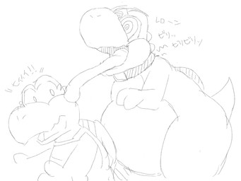 ambiguous_anthro ambiguous_feral ambiguous_gender ambiguous_pred ambiguous_prey anthro anthro_prey belly big_belly big_nose biped bodily_fluids duo feral frown head_spikes hypnosis imminent_oral_vore imminent_vore leaning leaning_forward long_tongue looking_at_another looking_back looking_back_at_another mind_control monotone_background open_frown open_mouth round_nose semi-anthro shocked side_view simple_background spikes spikes_(anatomy) spiral spiral_eyes tapering_tail tears text thick_thighs tongue tongue_on_face tongue_out white_background wide_hips sabamiso_(sabamasasix) mario_bros nintendo dinosaur koopa koopa_troopa prehistoric_species reptile scalie turtle yoshi 2019 4:3 digital_drawing_(artwork) digital_media_(artwork) greyscale guide_lines hi_res japanese_description japanese_text monochrome sketch translation_request