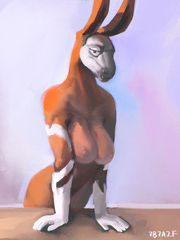 5_fingers anthro big_breasts breasts female fingers looking_at_viewer nipples nude orange_body smile solo standing 7b7a2f giraffid mammal okapi 2022 3:4 absurd_res digital_media_(artwork) digital_painting_(artwork) hi_res painting_(artwork) signature