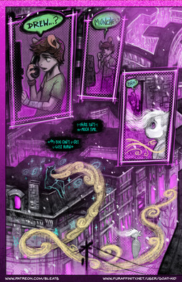 4_panel_comic brown_hair clothing dialogue fur glowing glowing_eyes grey_body grey_fur hair hoodie open_mouth pay_phone shirt speech_bubble t-shirt text topwear wide_eyed bleats dangle_(bleats) jitters_(bleats) tusk_(bleats) deer domestic_cat felid feline felis mammal mouse murid murine rodent water_deer 2025 comic english_text hi_res url