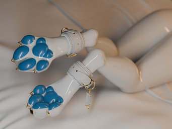 ankle_cuffs anthro bdsm blue_paws clothing cuff_(restraint) feet foot_focus latex legwear pawpads paws restraints stockings translucent translucent_latex xnix 3d_(artwork) 4:3 absurd_res digital_media_(artwork) hi_res