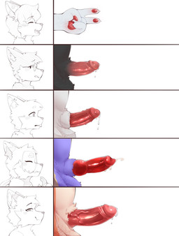 animal_genitalia anthro balls blush bodily_fluids canine_genitalia chart erection fur genital_fluids genitals group humanoid_genitalia humanoid_penis male mismatched_genitalia mismatched_humanoid_penis mismatched_penis nude open_mouth penis penis_chart simple_background tongue bluchyccheese penis_lineup bluchy canid canine fox mammal hi_res