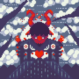 abandoned_building ambiguous_gender anthro cloud corpse grey_sky heart_symbol mountain sky solo stone_structure temple white_eyes unknown_artist bovid caprine goat mammal 1:1 digital_media_(artwork) pixel_(artwork)