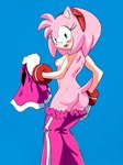 anthro areola blush bodily_fluids bottomwear breasts butt clothed clothing countershade_torso countershading eyelashes female gloves green_eyes handwear nipples pants partially_clothed red_hairband small_breasts solo surprise surprised_expression sweat randomguy999 sega sonic_the_hedgehog_(series) amy_rose eulipotyphlan hedgehog mammal hi_res