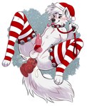 anthro artctic_wolf balls bell blep bodily_fluids candy candy_cane clothing collar cum cute_fangs dessert dildo food footwear fur genital_fluids genitals hat headgear headwear holidays leash male penis sex_toy socks solo tongue tongue_out white_body white_fur princelykaden christmas avery_who canid canine mammal hi_res