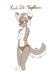 anthro blush breasts clothed clothing female flat_chested fur hair navel nipples panties shy simple_background small_breasts smile solo tail topless underwear mancoin kinktober nina_(zephyr_lyall) canid canine canis domestic_dog mammal digital_media_(artwork) hi_res