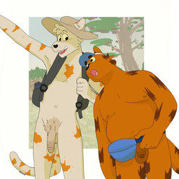 anthro backpack balls baseball_cap black_nose bottle butt casual_nudity circumcised clothing container eyebrows fanny_pack flaccid foreskin freckles fur furgonomic_headwear furgonomics fuzzy fuzzy_tail genitals gesture glans hand_gesture hat headgear headwear long_tail male navel nipples nude orange_body orange_fur outdoor_nudity outside overweight overweight_male penis pointing public public_nudity raised_eyebrows slim smile social_nudity sun_hat tail unretracted_foreskin water_bottle whisker_spots white_body white_fur p_rindustries osmond_(p_rindustries) wilt_(p_rindustries) domestic_cat felid feline felis mammal 1:1 hi_res signature