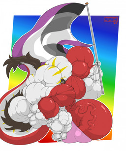 anthro asexual_pride_colors balls barely_contained barely_contained_penis big_balls big_muscles big_penis big_tail clothed clothing flag flag_(object) genitals holding_flag holding_object huge_balls huge_muscles huge_penis huge_tail hyper hyper_balls hyper_genitalia hyper_muscles hyper_penis lgbt_pride male muscular muscular_male penis pride_colors small_head solo tail thong thong_only tiny_head topless underwear underwear_only vein veiny_penis salsabubble mythology dragon mythological_creature mythological_scalie scalie hi_res