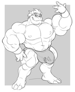 2_horns 3_toes 4_fingers abs anthro armpit_hair barazoku biceps big_bulge big_muscles big_pecs biped body_hair bulge calf_muscles claws clothed clothed_anthro clothed_male clothing deltoids detailed_bulge eyebrows feet finger_claws fingers forearm_muscles grey_background hair horn huge_bulge huge_muscles humanoid_hands looking_at_viewer male male_anthro manly muscular muscular_anthro muscular_arms muscular_male muscular_thighs navel nipples non-mammal_nipples pecs plantigrade pubes quads raised_arm simple_background smile solo standing teeth thick_eyebrows three-quarter_view toe_claws toes topless topless_anthro topless_male triceps white_background wristband analon_(artist) mario_bros nintendo bowser koopa scalie digital_drawing_(artwork) digital_media_(artwork) full-length_portrait greyscale hi_res monochrome portrait sketch