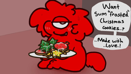 1_eye anthro blush bodily_fluids candy clothing cookie cum cum_on_food cum_on_object dessert food genital_fluids gummy_(food) holding_object looking_at_viewer male objectophilia red_body seductive solo tail tail_motion text text_on_clothing translucent translucent_body what nakeilyar wilt_(nakeilyar) food_creature goo_creature gummy_creature living_candy 16:9 animated widescreen