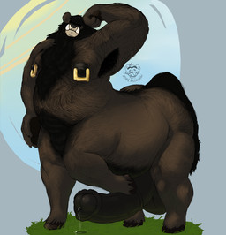 animal_genitalia animal_penis anthro arm_hair back_hair balls belly_hair big_balls big_penis black_penis bodily_fluids body_hair butt_hair chest_hair darkened_genitalia equine_genitalia equine_penis erection eyebrows facial_hair flexing flexing_bicep genital_fluids genitals gold_(metal) gold_jewelry grass happy_trail hooves horse_tail huge_penis hyper_armpit_hair jewelry leaking_precum leg_hair male moobs muscular muscular_legs muscular_male nipple_piercing nipples overweight overweight_male penis piercing plant precum simple_background solo tusks unibrow vein adrian_dough conditional_dnp bear_(adriandough) bear hybrid mammal taur absurd_res hi_res shaded