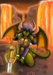 anthro breasts female lava melee_weapon membrane_(anatomy) membranous_wings solo sword tail weapon wings angsthewicked mythology animal_humanoid dragon dragon_humanoid humanoid mythological_creature mythological_scalie scalie