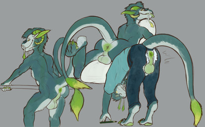 anthro anus backsack balls barbel_(anatomy) bent_over big_balls biped blep bottomwear butt claws clothing curled_horn digitigrade eyewear flesh_whiskers fur genitals glasses green_anus green_body green_fur horn lying male multiple_poses nude_anthro nude_male on_front pants paws perineum pose raised_tail smile solo tail tail_tuft toe_claws tongue tongue_out torn_bottomwear torn_clothing torn_pants tuft wardrobe_malfunction wearing_glasses white_balls white_body white_fur conditional_dnp teavern mythology bankcj dragon furred_dragon furred_scalie mythological_creature mythological_scalie scalie 2026 digital_media_(artwork) hi_res