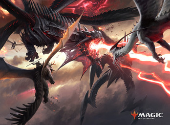 ambiguous_gender breath_powers cloud electricity electricity_breathing electricity_manipulation elemental_manipulation feral fight flying group holding_melee_weapon holding_object holding_polearm holding_spear holding_weapon melee_weapon membrane_(anatomy) membranous_wings metallic_body open_mouth outside polearm riding spear tail weapon wings wraithdt hasbro magic:_the_gathering mythology wizards_of_the_coast dragon human mammal mythological_creature mythological_scalie scalie official_art