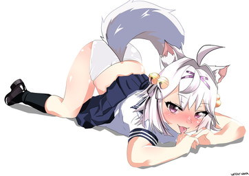 ahoge ass_up blush bottomwear butt clothed clothing female front_view hair looking_at_viewer panties presenting presenting_hindquarters presenting_underwear raised_bottomwear raised_clothing raised_skirt school_uniform skirt solo tongue tongue_out underwear uniform white_clothing white_panties white_underwear watterywinter filian_(vtuber) animal_humanoid cat_humanoid felid felid_humanoid feline feline_humanoid humanoid mammal mammal_humanoid absurd_res hi_res
