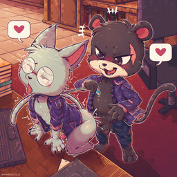 anal anal_penetration anthro balls bangs black_body black_eyes black_fur blue_body blue_fur blush bodily_fluids book bottomless bottomwear brown_eyes button_down_shirt chair chibi clothed clothing clothing_pull computer cum cum_drip cum_in_ass cum_inside cum_while_penetrated desk dripping duo electronics erection eyewear facial_markings facial_scar fangs fucked_silly fur furniture genital_fluids genitals glasses head_markings heart_symbol humanoid_genitalia humanoid_penis jacket laptop long_tail male male/male markings moan muzzle_(marking) necktie necktie_pull office_chair office_desk office_sex open_bottomwear open_clothing open_jacket open_mouth open_pants open_topwear pants partially_clothed penetration penis pointy_ears prick_ears raised_tail round_ears scar table tail tail_aside teeth text tongue tongue_out topwear unprofessional_behavior white_markings aphrodi1212 fairy_tail pantherlily samuel_(fairy_tail) domestic_cat exceed felid feline felis mammal 1:1 absurd_res artist_name digital_drawing_(artwork) digital_media_(artwork) hi_res signature