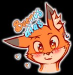 ambiguous_gender anthro ear_piercing ear_ring fur heart_symbol open_mouth orange_body orange_fur piercing ring_piercing smile solo sparkles sticker text yellow_eyes foxette mr.fox_(foxette) canid canine fox mammal red_fox true_fox alpha_channel spanish_text male_(lore)