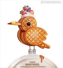 ambiguous_gender big_eyes cutlery feral food fork fruit humor kitchen_utensils looking_at_viewer nude plant plate pun simple_background solo standing strawberry text tools visual_pun waffle white_background piper_thibodeau avian bird food_creature gull lari larid 2019 digital_media_(artwork) digital_painting_(artwork) english_text painting_(artwork) url