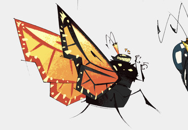 2_antennae 3_fingers 4_legs ambiguous_gender antennae_(anatomy) black_antennae black_body crown eyespots fingers grin headgear insect_wings lepidopteran_wings looking_back markings monotone_body multicolored_wings open_mouth orange_wings quadruped rear_view ruff simple_background smile solo standing teeth toothy_grin white_background wings yellow_teeth acolytics disney hoppers_(disney) pixar titus_(hoppers) arthropod butterfly insect lepidopteran monarch_butterfly taur 2026 cropped digital_media_(artwork) hi_res