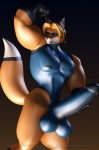 anthro balls dipstick_tail erection genitals hyper male markings muscular muscular_anthro muscular_male nipples penis pose solo tail tail_markings wide_hipped_male wide_hips anthroanim rubber_fox_guy canid canine fox mammal 3d_(artwork) digital_media_(artwork)