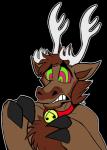 anthro antlers bell brown_hair cloven_hooves collar hair hooves horn jingle_bell male mind_control ringed_eyes simple_background solo transparent_background fatalsyndrome cervine deer mammal 2018 alpha_channel alternate_version_at_source hi_res story story_in_description