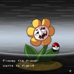 1:1 abstract_background ambiguous_gender animated crossover elemental_creature english_text flora_fauna flower flower_creature flowey_the_flower goobermation holding_object holding_pokeball low_res nintendo plant pokeball pokemon short_playtime solo standard_pokeball text undertale undertale_(series)