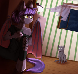 anthro clothed clothing dark duo female flashlight green_eyes hair hiding inside night pink_hair scared sky wings wunderknodel friendship_is_magic hasbro my_little_pony mythology domestic_cat equid equine felid feline felis mammal mythological_creature mythological_equine pegasus 2017 artist_collaboration digital_media_(artwork) shaded