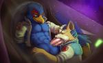 16:10 abs anthro anthro_on_anthro avian balls beak biceps bird blue_balls blue_eyes bodily_fluids bottomless canid canine clothed clothing cockpit cum cum_in_mouth cum_inside cum_on_penis duo erection eyes_closed falco_lombardi fellatio fox fox_mccloud genital_fluids genitals hand_on_head head_in_crotch hi_res male male/male male_penetrated male_penetrating male_penetrating_male mammal nakedsav nintendo open_clothing open_topwear oral oral_penetration pecs penetration penile penile_penetration penis saliva sex star_fox topwear widescreen