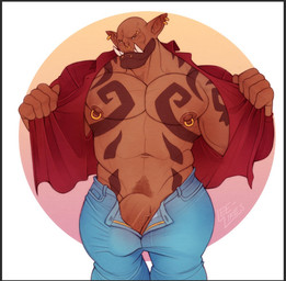 biceps fangs genitals humanoid_pointy_ears male muscular muscular_humanoid muscular_male nipple_piercing nipples pecs penis piercing pointy_ears solo tattoo teeth vein veiny_penis leelikessmut blizzard_entertainment warcraft garrosh_hellscream humanoid orc