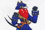 anthro beak clothed clothing corsair feathers male pirate scar simple_background solo tail tail_feathers efradraws avian bird hi_res marker_(artwork) traditional_media_(artwork)