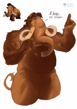anthro anthrofied barazoku belly biceps big_belly biped brown_body brown_fur brown_hair dialogue featureless_crotch fur hair male musclegut muscular muscular_anthro muscular_male muscular_thighs proboscis_(anatomy) quads simple_background solo tail text thick_thighs trunk_(anatomy) tusks white_background blueteaa blue_sky_studios ice_age_(series) manfred_(ice_age) elephantid mammal mammoth prehistoric_species proboscidean woolly_mammoth 2024 absurd_res digital_media_(artwork) english_text hi_res reference_image