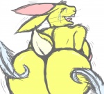 anthro bdsm big_breasts big_butt bodily_fluids breasts butt crying drooling eyes_closed feathers female fur huge_breasts huge_butt laugh long_ears motion_lines rear_view rope saliva simple_background solo tears teeth tickling yellow_body yellow_fur conditional_dnp zp92 jenn_(zp92) lagomorph leporid mammal rabbit digital_drawing_(artwork) digital_media_(artwork) sketch