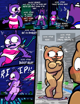anthro areola big_areola big_breasts blush blush_lines bodily_fluids breasts butt clothing dialogue duo embarrased_female embarrased_horny embarrassed female fish_hook hook looking_at_another male nipples nude nude_anthro nude_female pose pubes sailor_uniform sweat talking_to_another text text_box torn_clothing undressed uniform theenfman broadside_beach shipwrecked_64 bucky_beaver olive_otter beaver mammal mustelid otter rodent 2025 artist_name comic digital_drawing_(artwork) digital_media_(artwork) english_text hi_res multiple_scenes signature