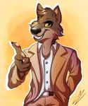 2021 5_fingers bottomwear canid canine canis clothing dreamworks fingers fur gradient_background hi_res looking_at_viewer lupiarts male mammal mr._wolf_(the_bad_guys) pants signature simple_background solo teeth the_bad_guys wolf