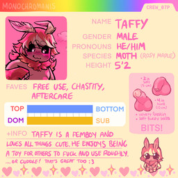 antennae_(anatomy) anthro balls blush femboy foreskin genitals information looking_down male neck_tuft penis pink_body slightly_chubby small_penis solo text tuft monochromanis taffy_(monochromanis) arthropod insect lepidopteran moth rosy_maple_moth english_text handwritten_text hi_res model_sheet