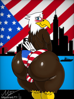 american_flag anthro balls beak big_butt blue_eyes blush boat brown_body brown_feathers bubble_butt bulge butt city city_background cityscape clothing feathers flag_clothing flag_panties flag_underwear genitals holidays huge_butt looking_at_viewer male panties pose river smile solo tail tail_feathers thick_thighs underwear united_states_of_america vehicle watercraft wide_hips yellow_beak mgdire671 4th_of_july american_eagle accipitrid accipitriform avian bald_eagle bird eagle sea_eagle 2026 3:4 digital_media_(artwork) hi_res pinup