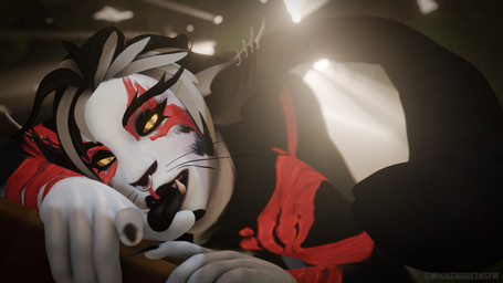 ambiguous_gender anthro glowing glowing_eyes piercing solo tusks wickswaresnsfw blizzard_entertainment warcraft felid feline haranir mammal 16:9 hi_res widescreen