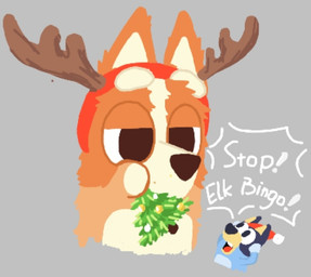 accessory anthro antler_headband chewing christmas_clothing christmas_headwear christmas_tree clothing female fur hand_on_head hat headband headgear headwear holidays macro open_mouth plant santa_hat shocked shout text tree wide_eyed mixia bluey_(series) christmas bingo_heeler bluey_heeler canid canine canis cattledog domestic_dog herding_dog mammal pastoral_dog english_text