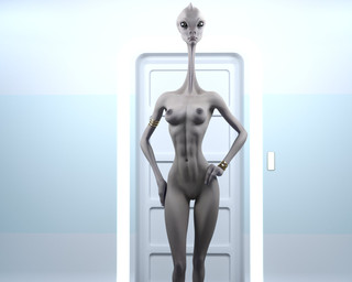 black_eyes breasts female genitals grey_body grey_skin jewelry long_neck medium_breasts nude slim soft_abs solo vulva wristband drinkerofskies star_wars alien humanoid kaminoan 3d_(artwork) 5:4 digital_media_(artwork) hi_res