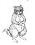 anthro breasts busty_feral female feral fur looking_up multi_nipple nipples nude paws simple_background slightly_chubby smile solo oddwilds mammal procyonid raccoon 2015 graphite_(artwork) monochrome sketch traditional_media_(artwork)